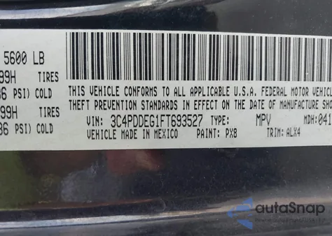 2015 Dodge Journey R/T z USA, uszkodzony, nr VIN 3C4PDDEG1FT693527